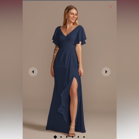 david's bridal flutter sleeve bridesmaid dress with cascade | Dresses | Davids Bridal Dark Blue Size 4 Clothing